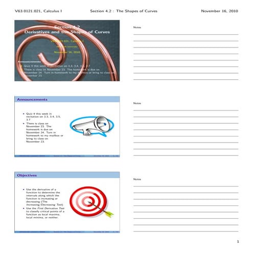 Lesson 20: Derivatives and the Shape of Curves (Section 021 handout)