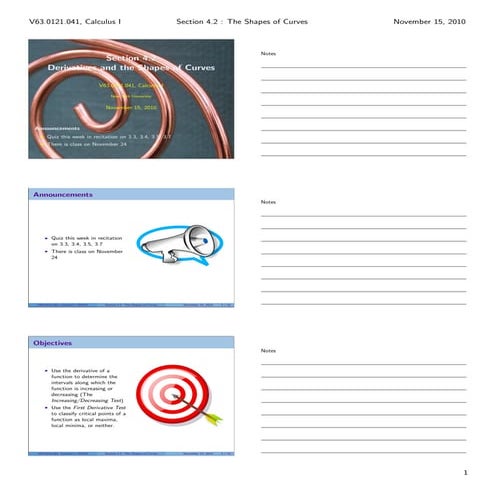 Lesson 20: Derivatives and the Shape of Curves (Section 041 handout)