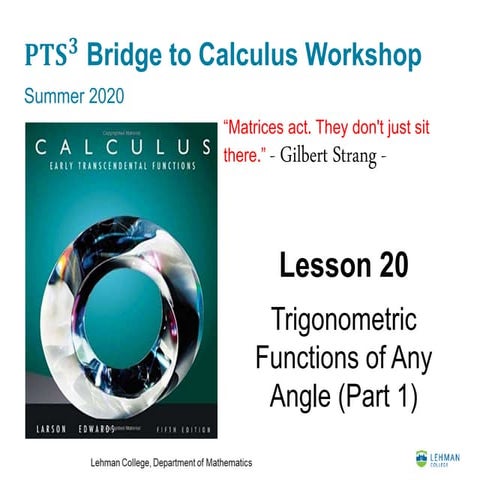Lesson 20: Trigonometric Functions of Any Angle Part 1