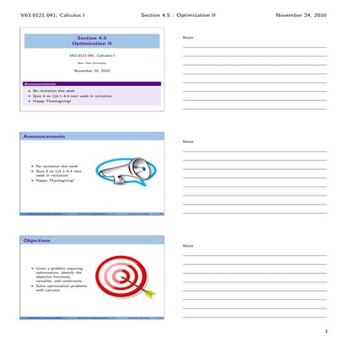 Lesson 22: Optimization II (Section 041 handout)