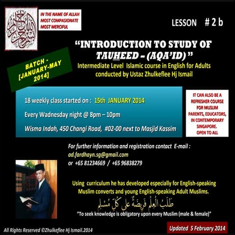 (Lesson # 2b)tauheed course-(batch-january-2014)-5-february-2014 | PPT
