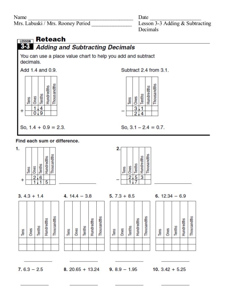 Lesson 3 3 adding & subtracting decimals