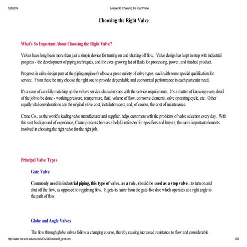 Lesson 30  choosing the right valve