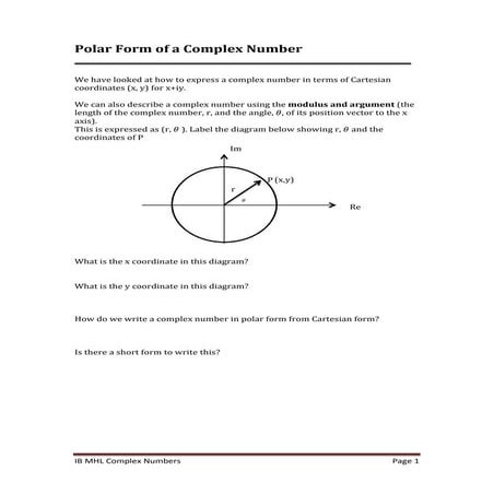 Lesson 3 argument polar form of a complex number