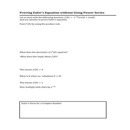 Lesson 3bi proving euler’s equation without using power series