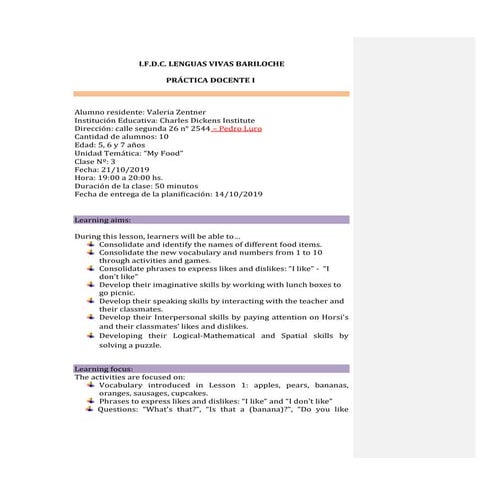 Kindergarten Practicum - Lesson 3 - 2019