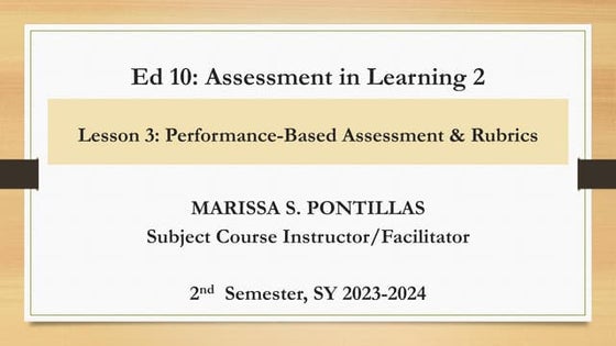 The Nature of Performance-Based Assessment (Assessment of Learning 2 ...