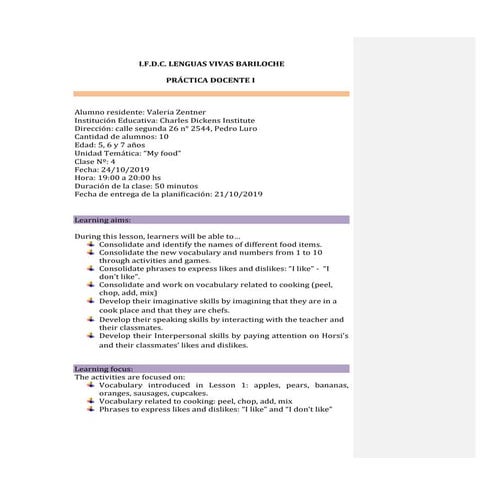 Kindergarten Practicum - Lesson 4 - 2019