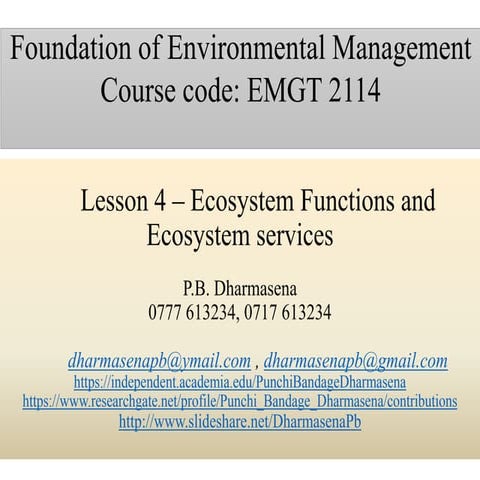Lesson 4   Ecosystem functions and ecosystem services