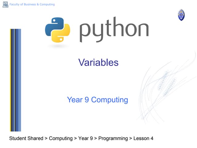 Lesson 4 variables in Python | PPT