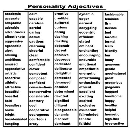 Lesson 4 list of personality adjectives