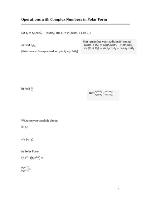 Lesson 3 c reciprocal of a complex number is polar form | DOCX