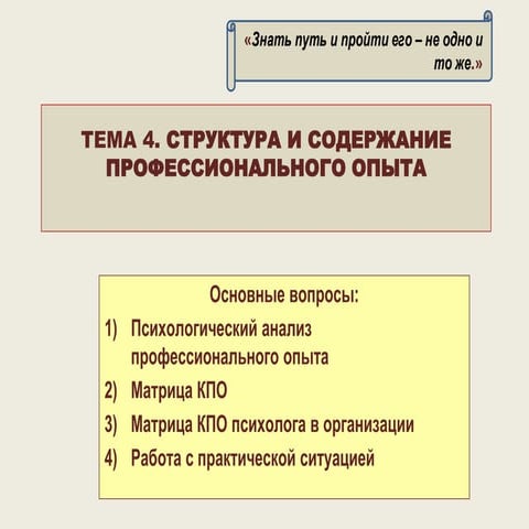 Психология профессиональной деятельности и опыта Лекция 4