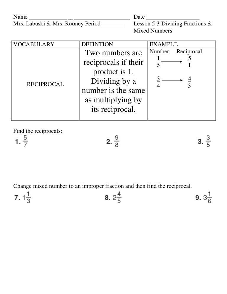 Lesson 5 3 dividing mixed numbers
