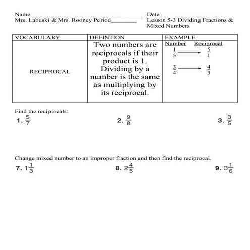 Lesson 5 3 dividing mixed numbers