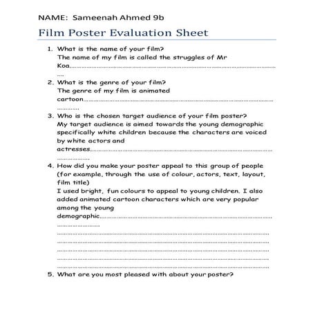 Lesson 5- Audience 2 Film Poster Evaluation Sheet