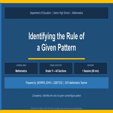 Identifying the Rule of a Given Pattern: Grade 11 Mathematics Lesson | PPTX