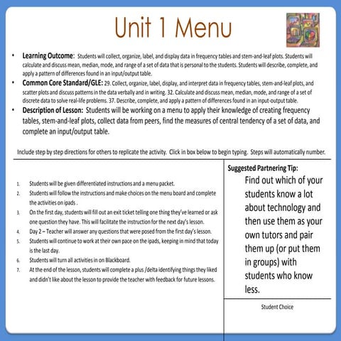 Unit 1 Menu