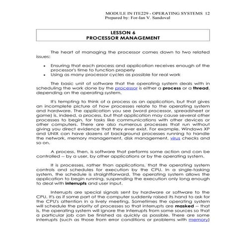 Lesson 6 Processor Management