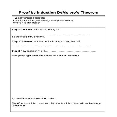 Lesson 7 de moivre theorem proof by induction