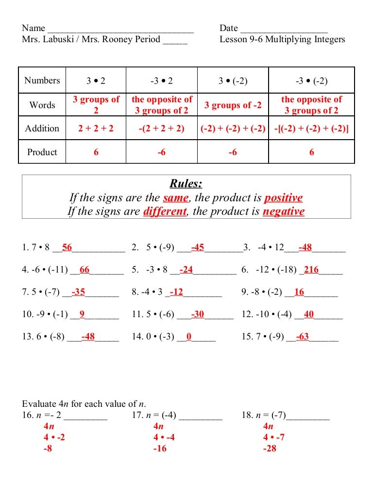 Lesson 9 6 multiplying integers