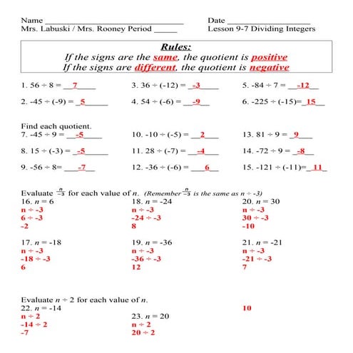Lesson 9 7 dividing integers