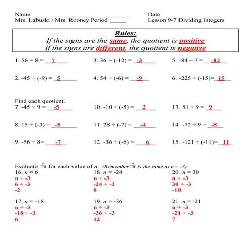 Lesson 9 7 dividing integers