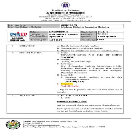 Lesson exemplar in science 6