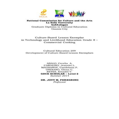 Culture-Based Lesson Exemplar in Technology and Livelihood Education Grade 8 ...