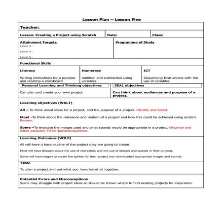 Lesson five plan