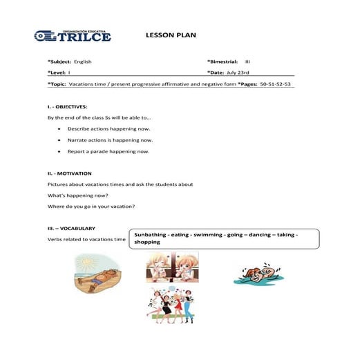 Lesson level ! of English