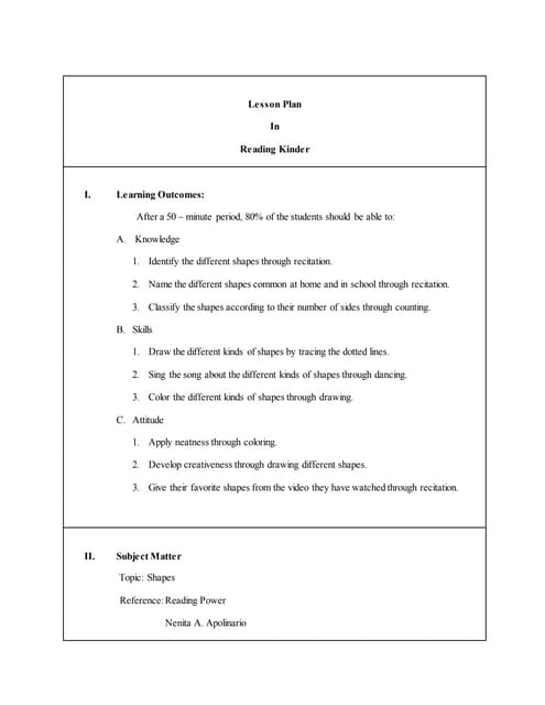 Lesson plan about Shapes | PDF