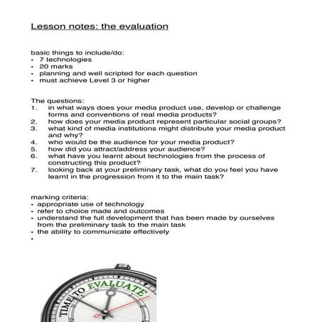  The evaluation (lesson notes)