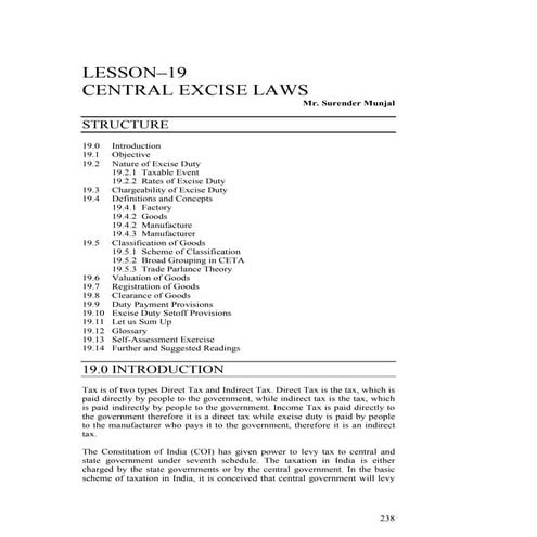 Lesson On Excise Duty