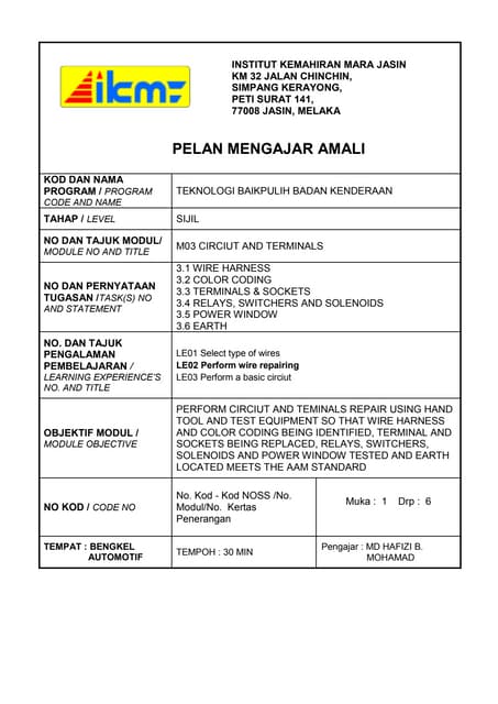 Pelan Mengajar Amali
