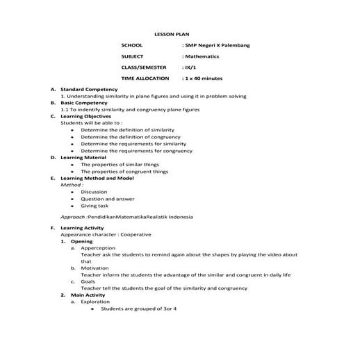 Lesson Plan Similarity and Congruence