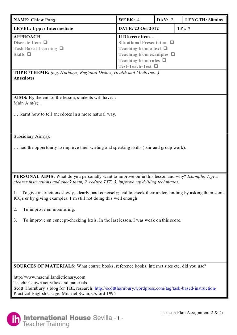 example of a celta lesson plan