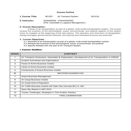 Air Transport courses Lesson plan by SONGKRAN CHAIHAWONG | PDF