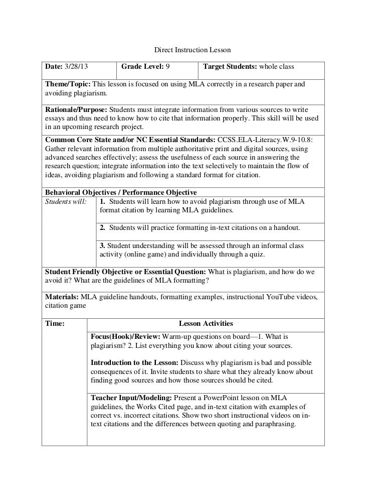 mla citation lesson plan mla format lesson plan