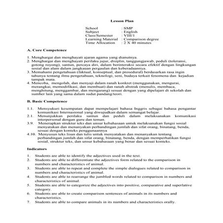 Lesson plan Bahasa Inggris Kelas VIII KD 3.9 4.10 Kurikulum 2013