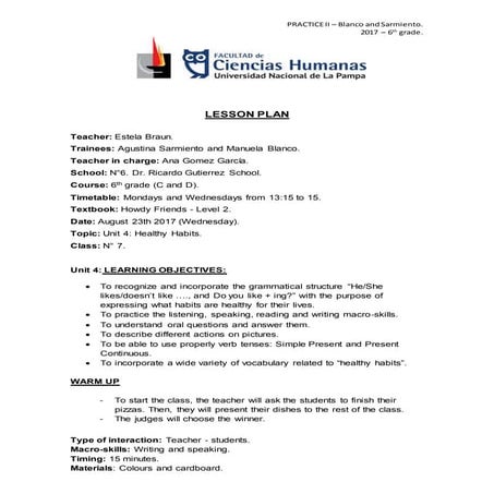 Lesson Plan 1st week | DOCX