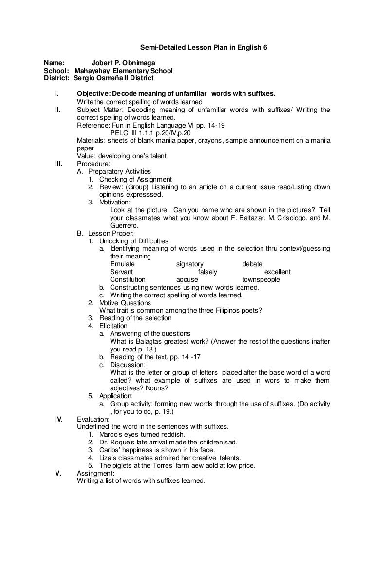 Lesson Plan English 6 decoding Meaning Of Unfamiliar Words Lesson Plan English 6 decoding Meaning Of Unfamiliar Words