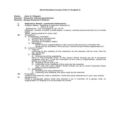 Lesson plan english 6 -retelling 