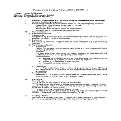 Lesson plan epp 6 -wastong gawi sa paggawa