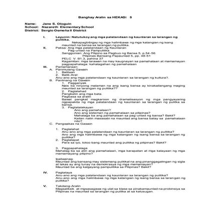 Lesson plan hks 6 -palatandaan ng kaunlaran sa pulitika