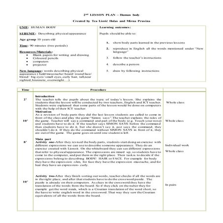 Lesson plan   human body 2