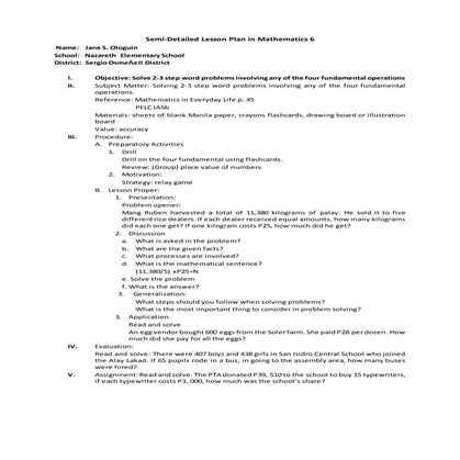 Lesson plan math  6 -word problems on 4 operations