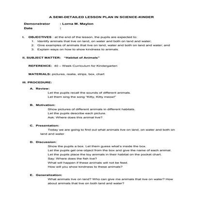 Lesson plan science kinder