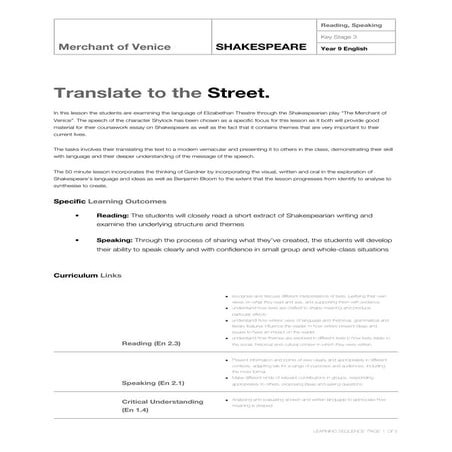 Lesson plan   year 11 english - merchant of venice