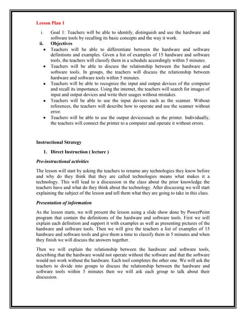 Semi-Detailed Lesson Plan - Input and Output Devices of Computers | PDF